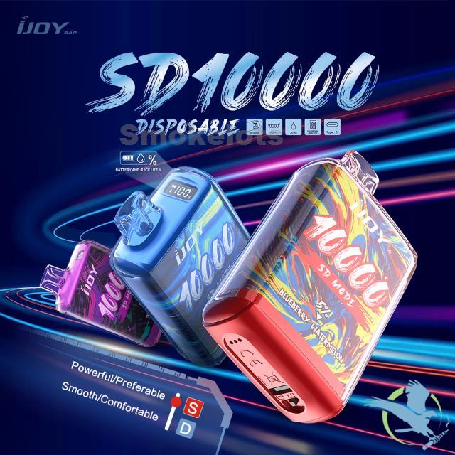 iJoy Bar SD10000 20ML 650mAh 10000 Puffs Prefilled Nicotine Salt Rechargeable Adjustable Power Disposable Device With Sub Ohm Mesh Coil - Display of 5