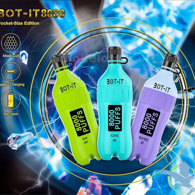 BOT-IT 13ML 8000 Puffs 500mAh Prefilled Nicotine Salt Rechargeable Disposable Vape Device With Mesh Coil - Display of 5
